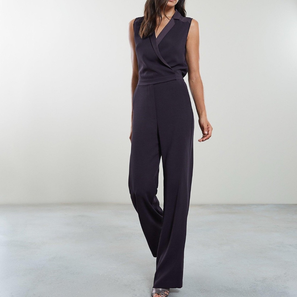 Reiss SATIN LAPEL JUMPSUIT IN Deep Navy, Size 0